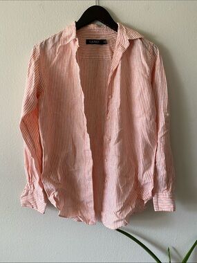 Ralph Lauren Black Label Orange & White Striped Linen Button-Down Shirt